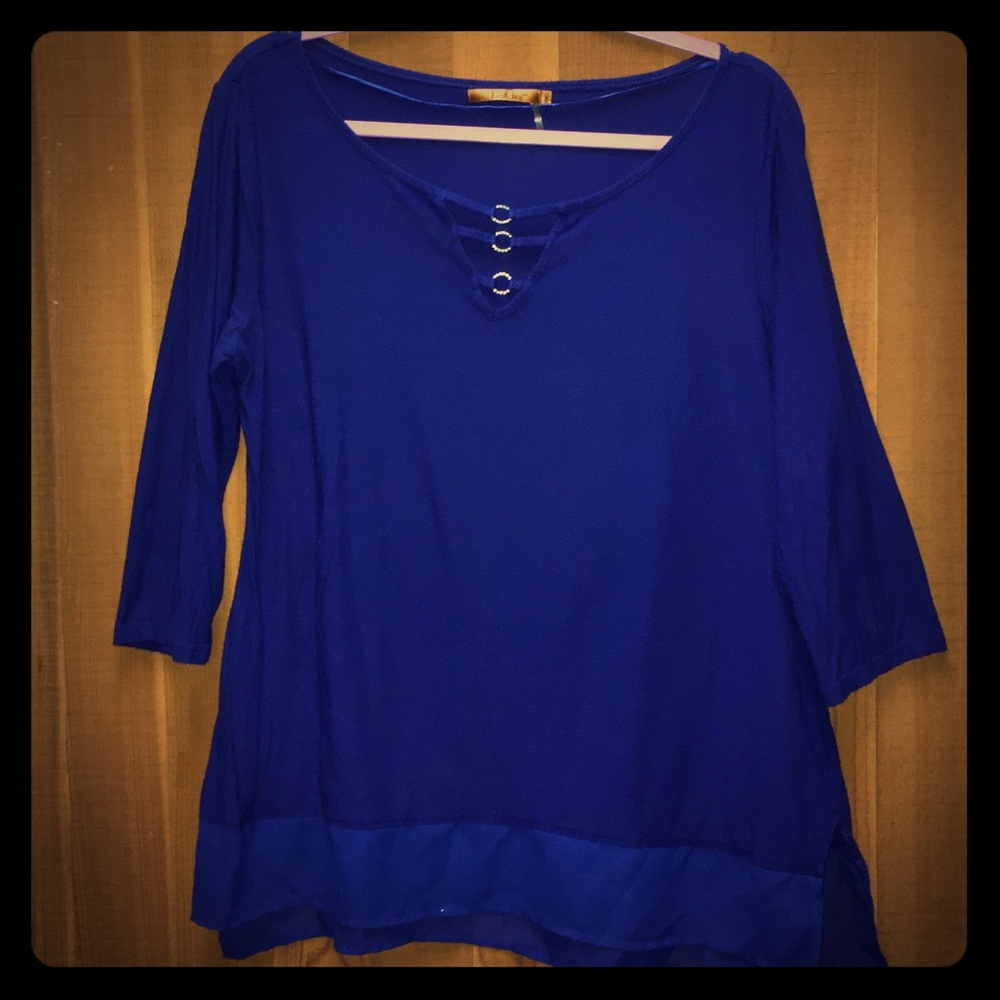 Belldini Royal Blue 3/4 Sleeve Scoop Neck Tunic Blouse